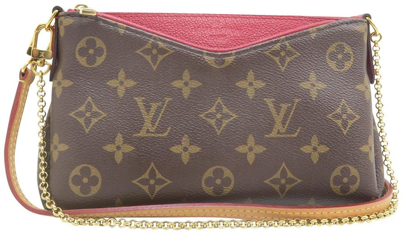Louis Vuitton Pallas Clutch Brown and Red Monogram Canvas Calfskin Cross Body Bag – LuxeDH