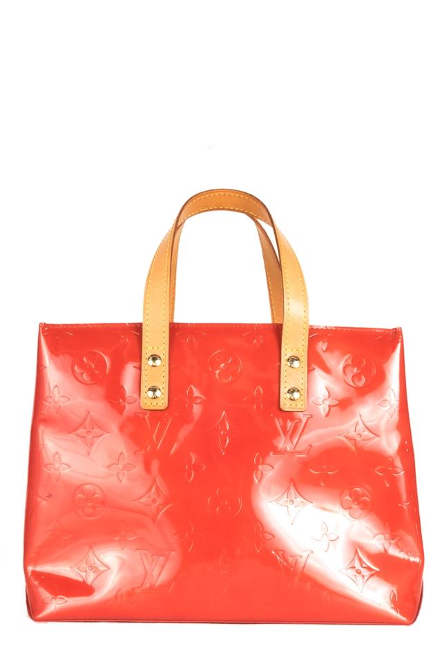 red patent leather tote