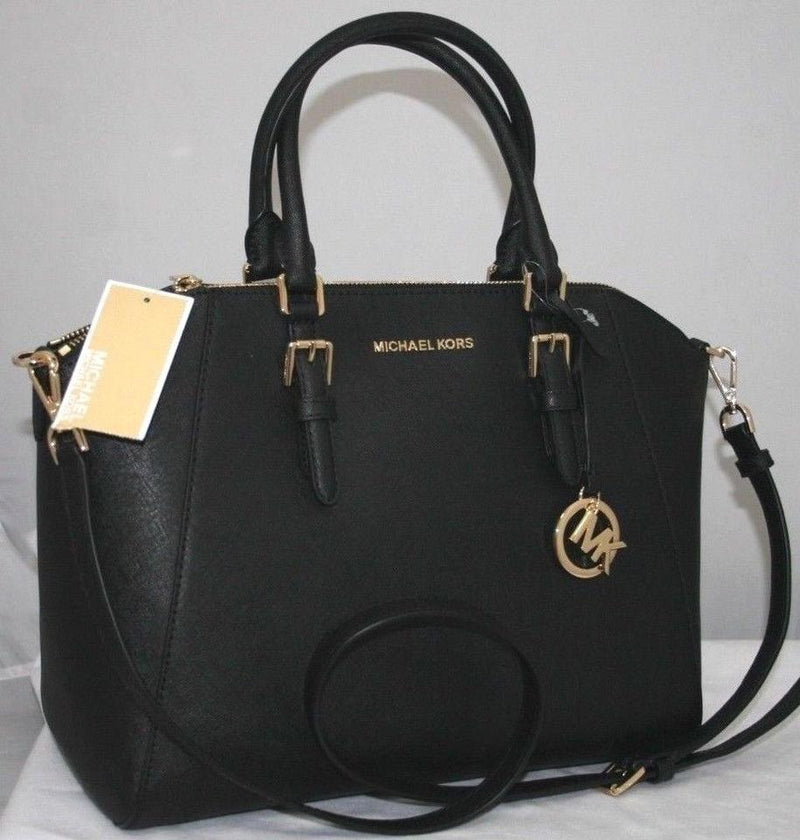 michael kors ciara large saffiano leather satchel black