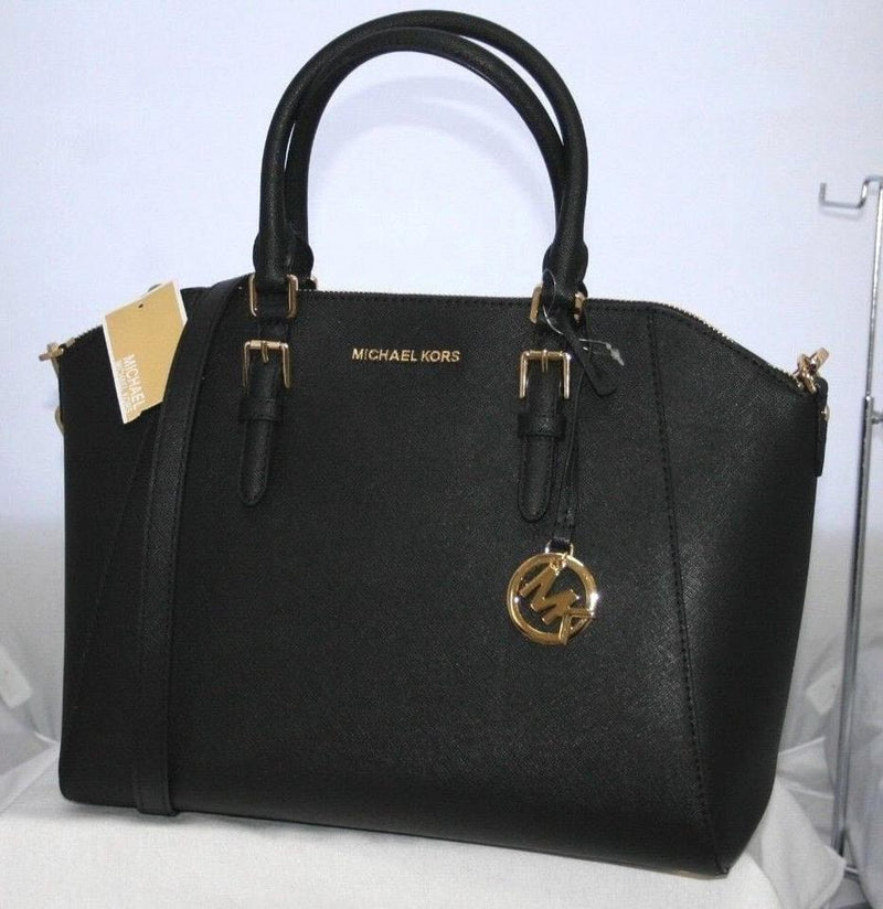 michael kors large satchel black saffiano leather