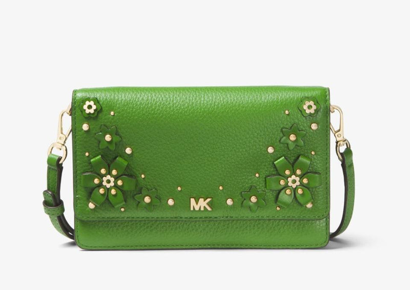 michael kors floral embellished pebbled leather convertible crossbody