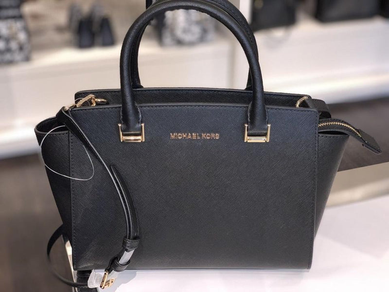 michael kors black selma leather bag