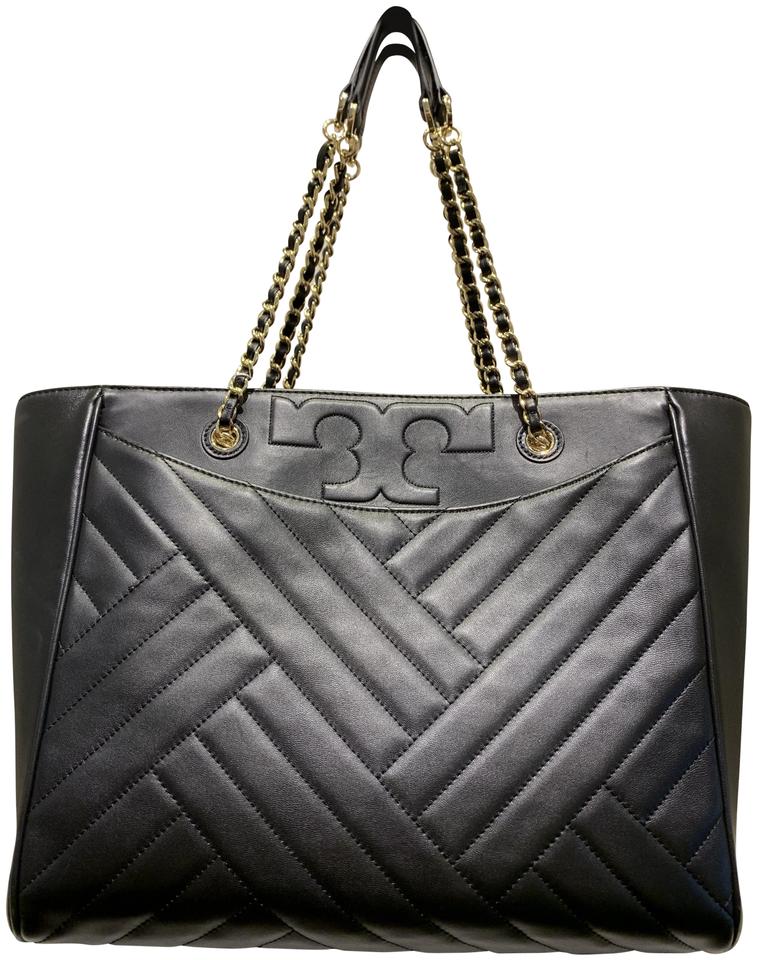 tory burch black leather tote