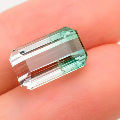 Bi-color Tourmaline Gemstone Emerald Cut