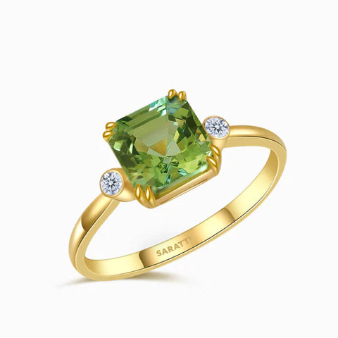 Escalera Verde Three Stone Tourmaline and Diamond Ring