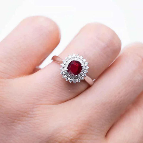 Oval Ruby and Diamond White Gold Ring