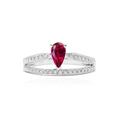 Pear Shaped Ruby Ring in 18K White Gold