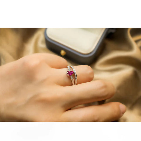 Pear Shaped Ruby Ring in 18K White Gold