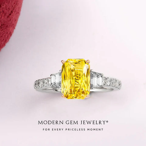 Three Stone Fancy Yellow Sapphire Ring with Diamonds