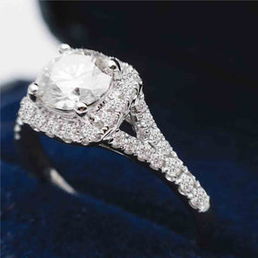 2 Carat Moissanite Ring in Split Shank Design in 18K White Gold | Custom Engagement Ring | Modern Gem Jewelry 