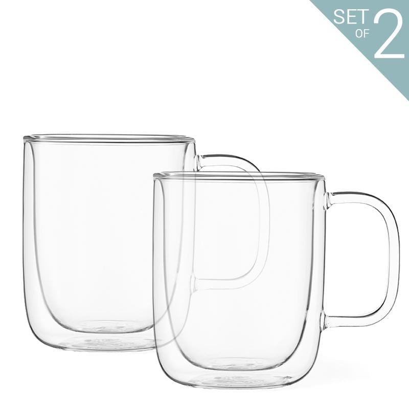 BNUNWISH Double Wall Glass Coffee Mugs Tea Cups Set of 2, Thermal Insulated  and No Condensation with Wide Handle, 12OZ (360ML)