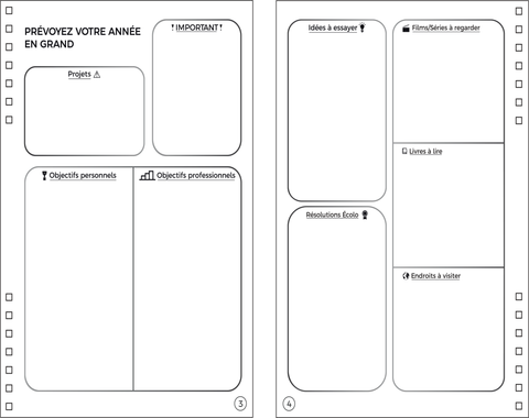 prévoyez votre année en grand: projets, important, objectifs personnels, objectifs professionnels, idées à essayer, films/séries à regarder, livres à lire, endroits à visiter, résolutions écolo