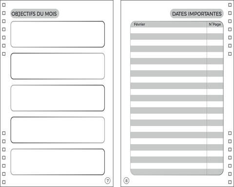 Goals for the month, important dates (February, Page #)