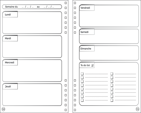 Semaine du ..., Lundi, mardi, mercredi, jeudi, vendredi, samedi, dimanche, to do list