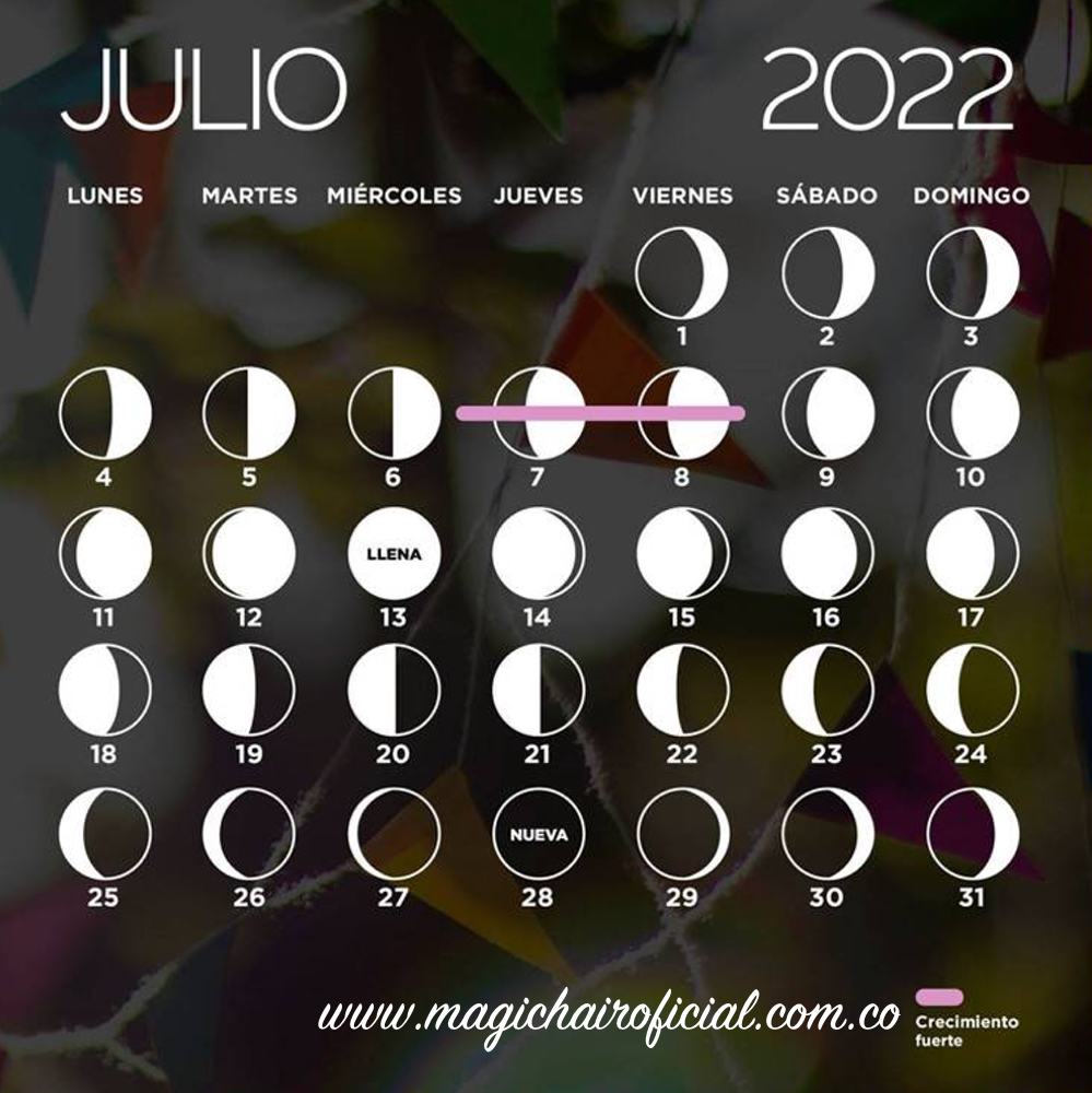 Ciclo Lunar Julio 2023 Calendario lunar de julio 2022 | Magic Hair Oficial