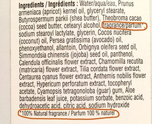 Natural Fragrances beauty product label