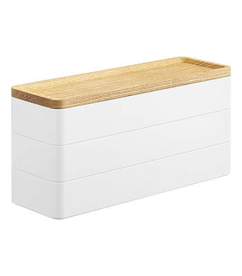 Yamazaki Home Countertop Organizer, White, Steel + Wood, Lid, Sliding  Divider, No Assembly