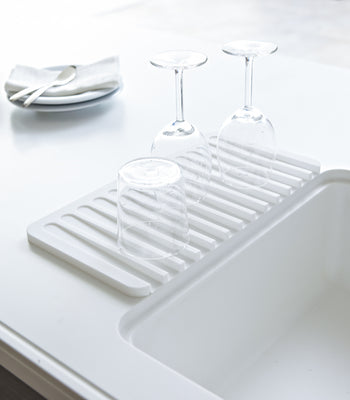 Yamazaki Home Dish Rack With Drain Spout, Steel Rack with Plastic Tray,  White on Food52