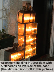 Hanukkah Menorah on the left and mezuzah on the right