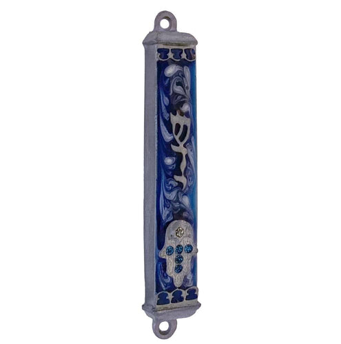 Blue Stars Pewter Mezuzah