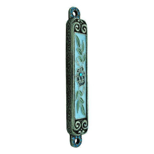 Olive Branches Mezuzah - Blue