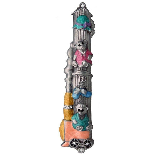 Teddy Bear Train Pewter Mezuzah