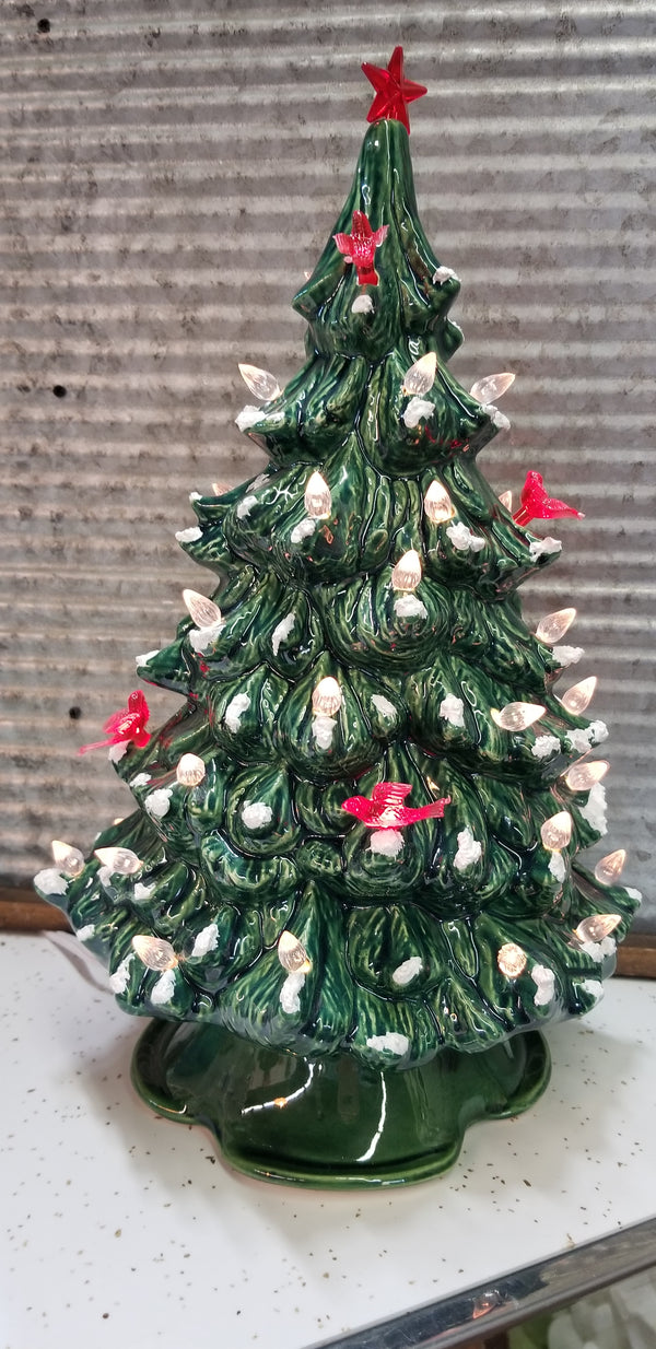 White Ceramic Christmas Tree with Clear Bulbs 11” tall