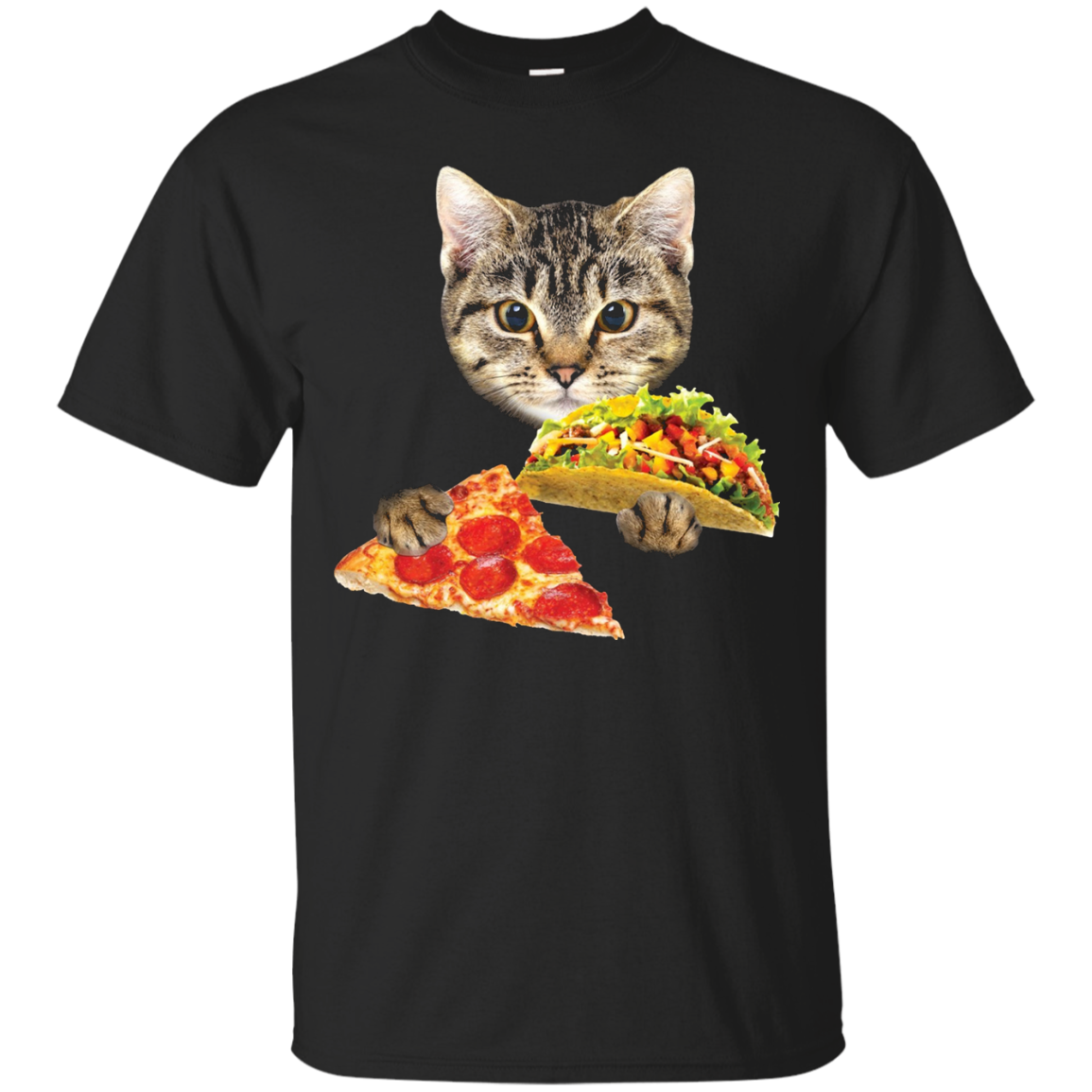 Cat Eating Taco and Pizza Shirt, Funny Kitty by Zany Brainy