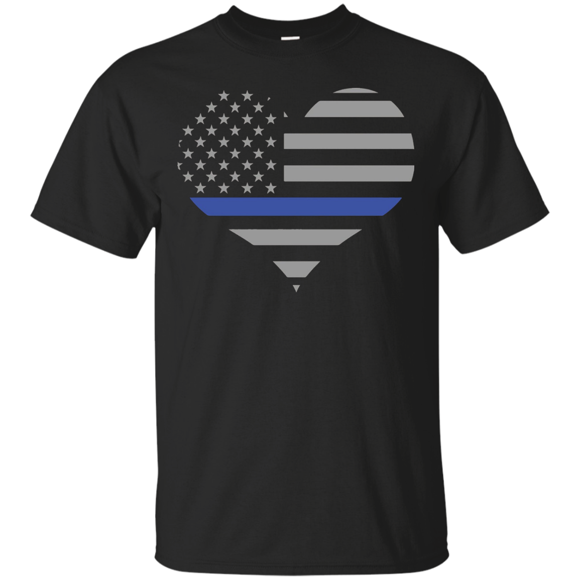 Police Tees- Thin Blue Line Heart Emblem Support Cops