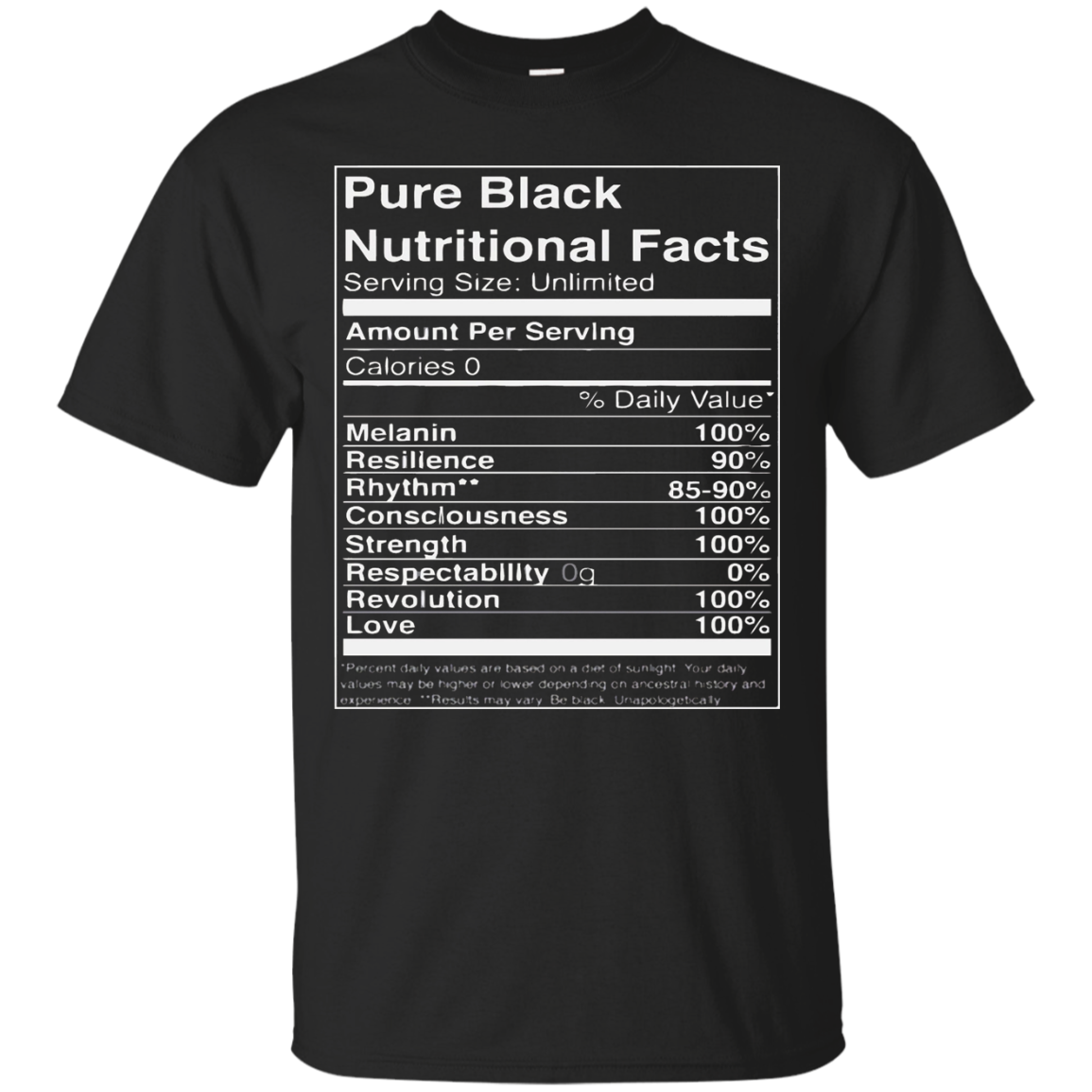 Pure Black Nutritional Facts T-Shirt Unisex T-Shirt