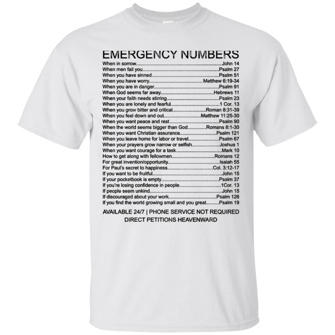 Bible Emergency Numbers T-Shirt - Back Shirt