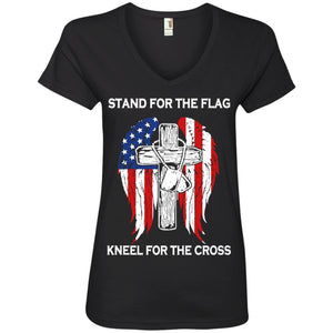 Stand For The Flag Kneel For The Cross – Anvil Ladies’ V-Neck T-Shirt