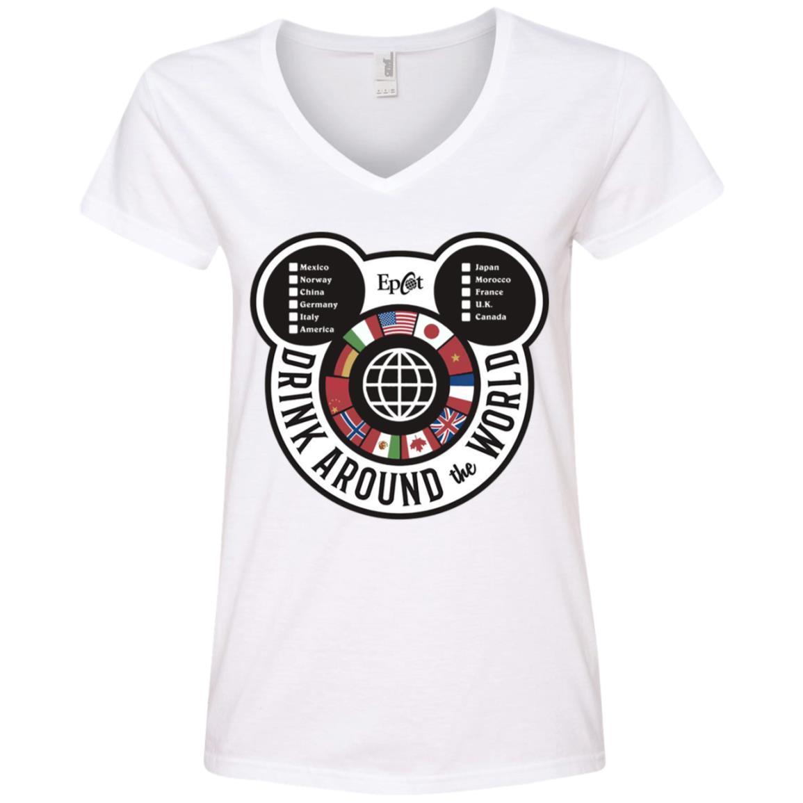 Drink Around the World - EPCOT Checklist - Ladies' V-Neck T-Shirt White / 2XL