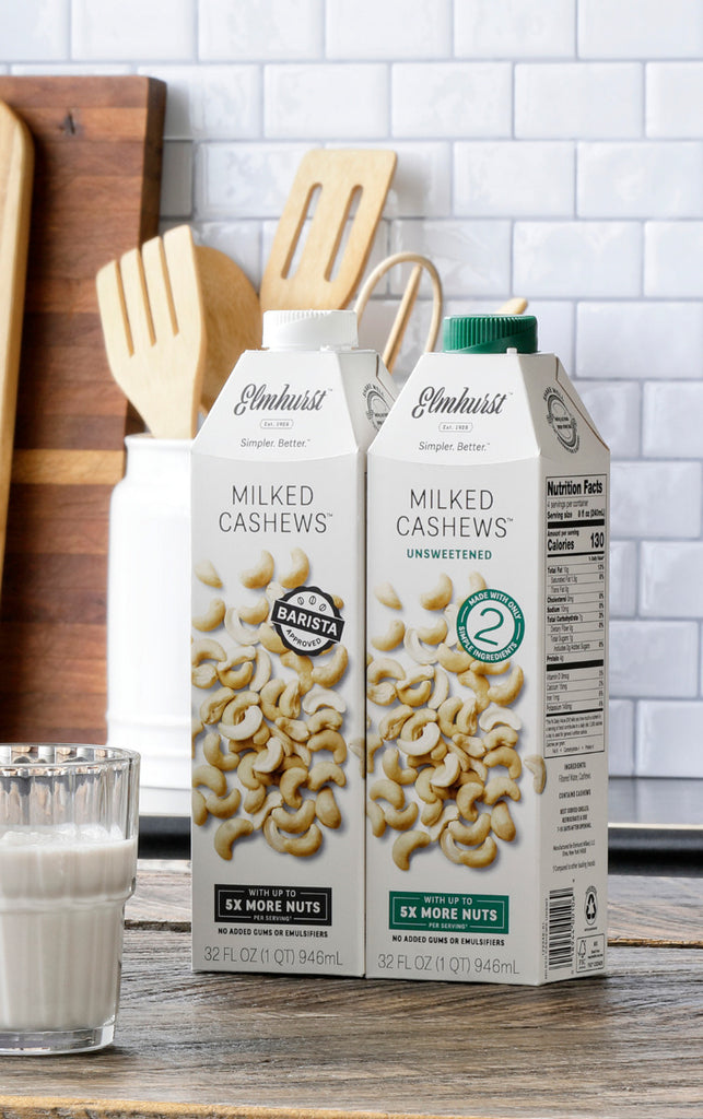 cartons of barista cashew milk and unsweetened cashew milk