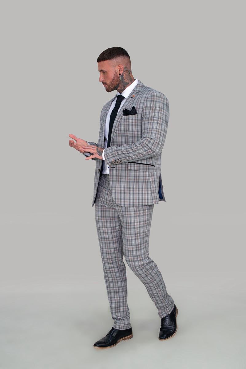 Callie Grey Check Skinny Three Piece Suit | Check Suit | Mens Tweed Suits