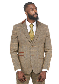 DX7 Tan Brown Tweed Check Peaky Blinder Suit | Wedding Suit | Mens Tweed  Suits
