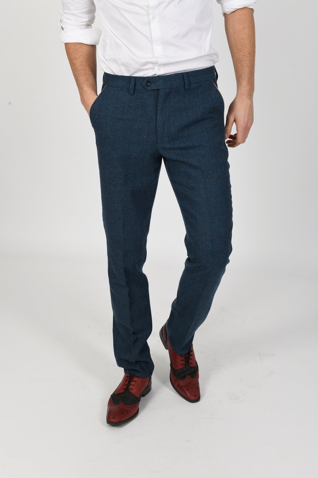 Marc Darcy - Dion Blue Tweed Trousers - Furbellow & Co