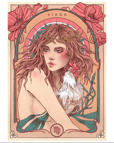 Virgo Tarot card with flowers