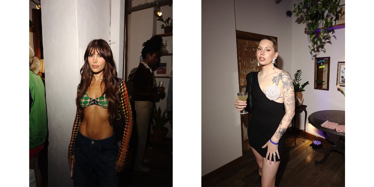 Phoebe Torrance at the Cult Mia x niood LFW Party  Sophia Katyea  wearing the Nué Studio Asymmetric one-shoulder dress