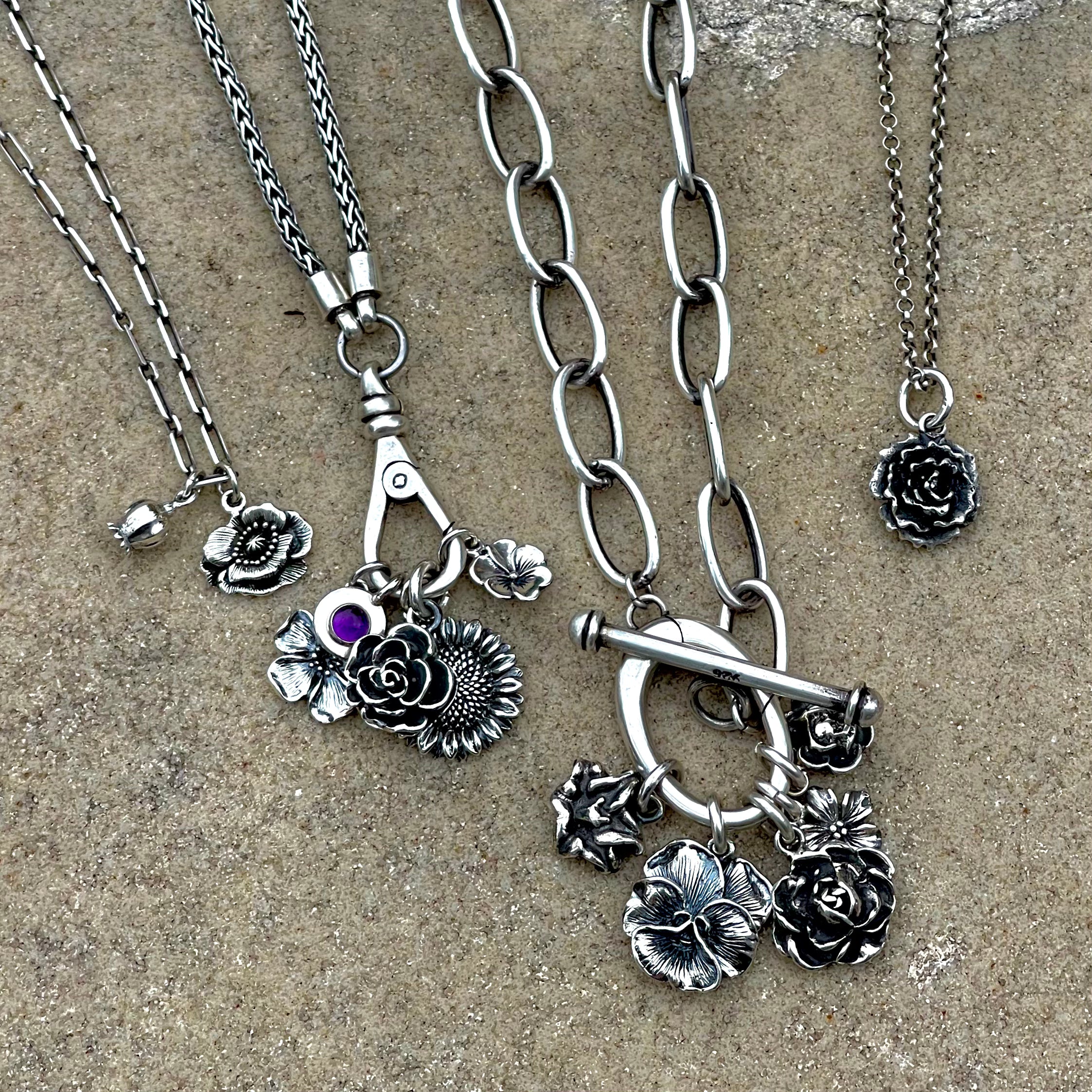 Image of Sterling Silver Flower Bouquet Charms - Birth Month Flowers