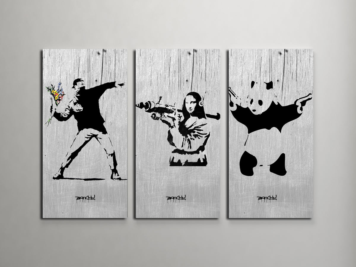 Download Banksy Flower Thrower, Mona Lisa, Panda Collage Triptych ...