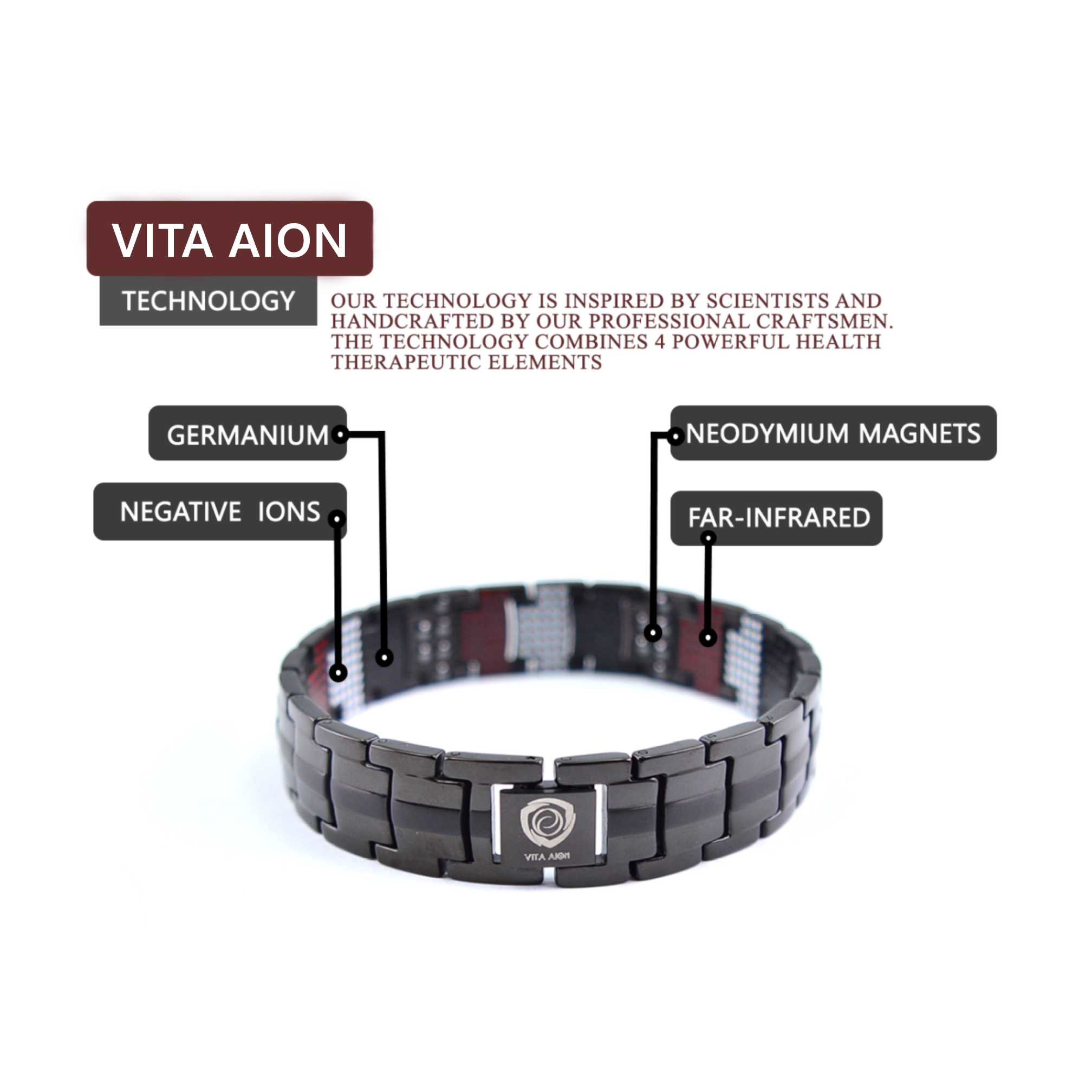 VITA AION ENERGY HEALING BRACELET WITH NEGATIVE ION AND MAGNETIC THERAPY