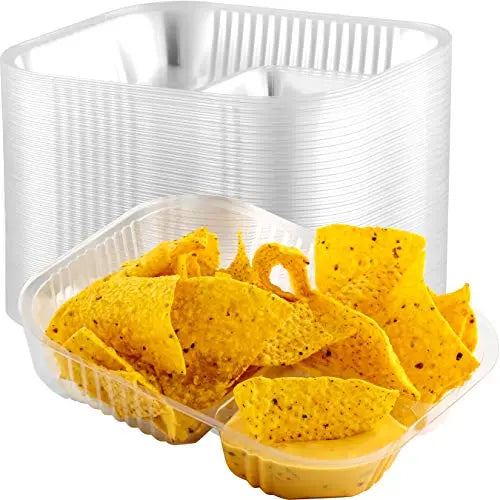 Large Clear Nacho Trays 6x8 Inch - Pack of 50 - Spillproof and Sturdy Design for Snacks and Sides