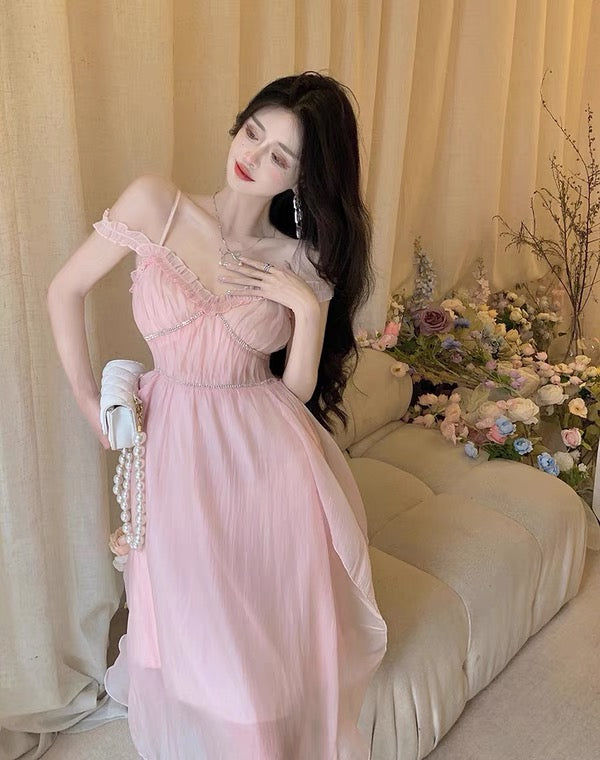 Pretty Pink Prom Party Long Slip Dress Cute Bow-Tie Ball Gown – FloraShe