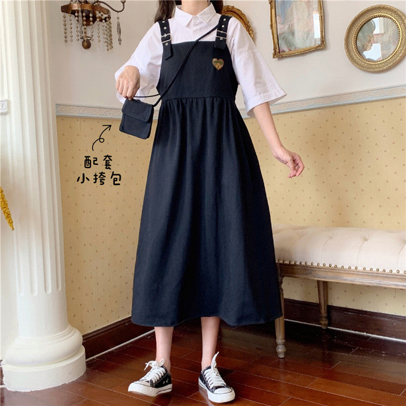 Women Dress Kawaii Lolita Casual Loose Long Suspender Dress Big