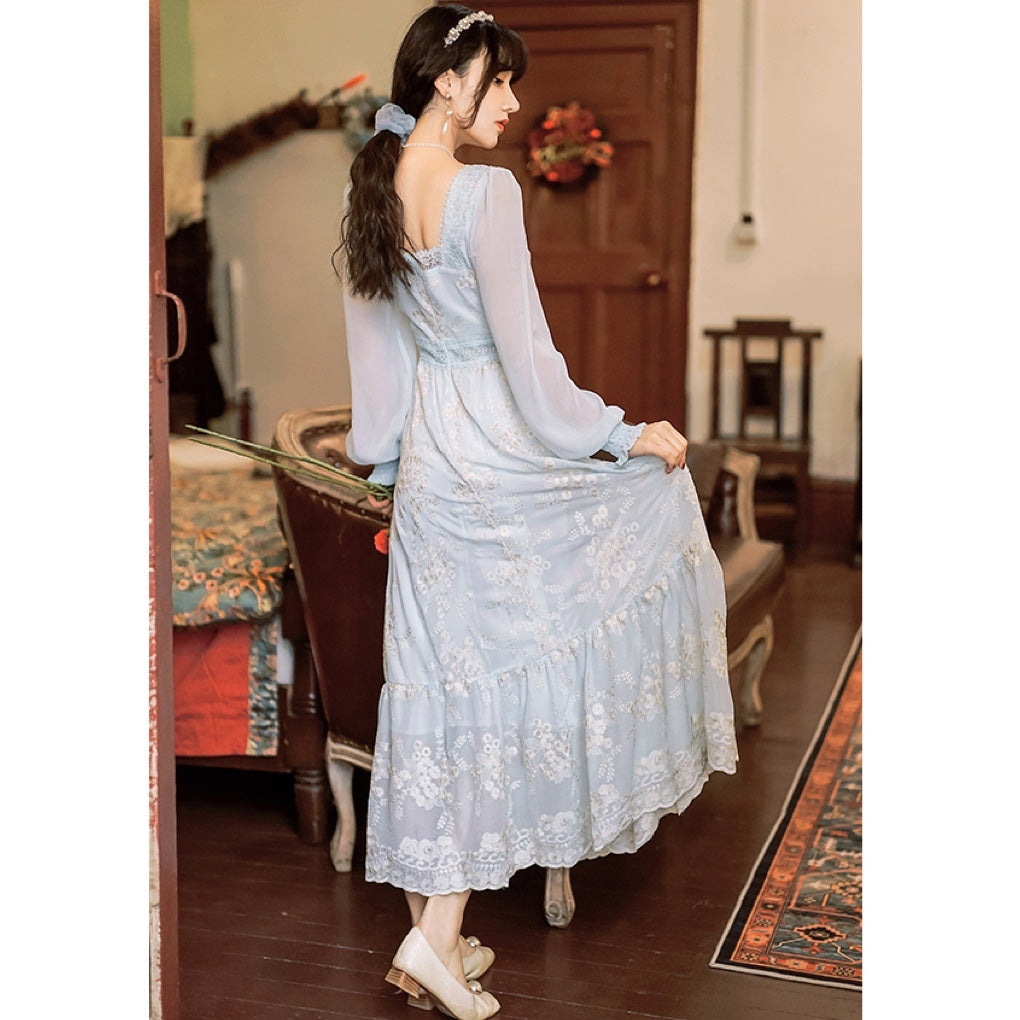 Soft Girl Vintage Aesthetic Fairy Dress In Soft Pastel Blue