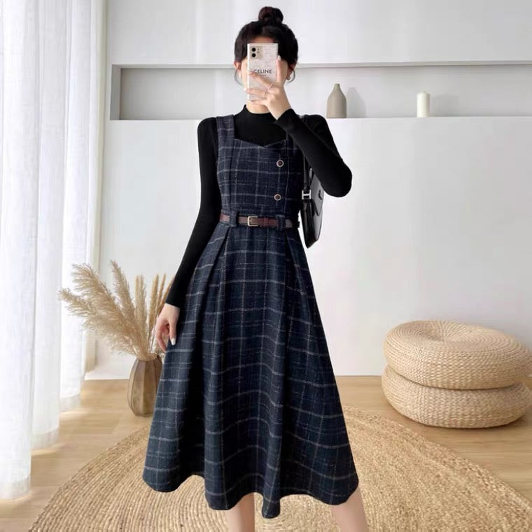 Dark Academia Plaid Wool Pinafore Dress Dark Cottagecore fashion