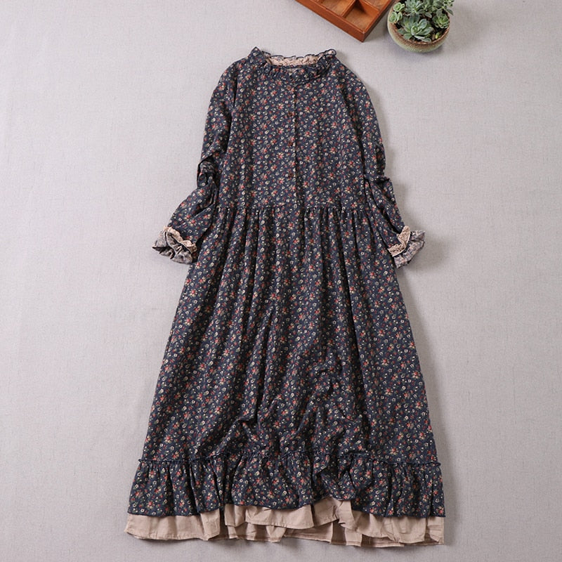 Floral Cotton Cottagecore Dress Mori Girl Cottage Witch Dress