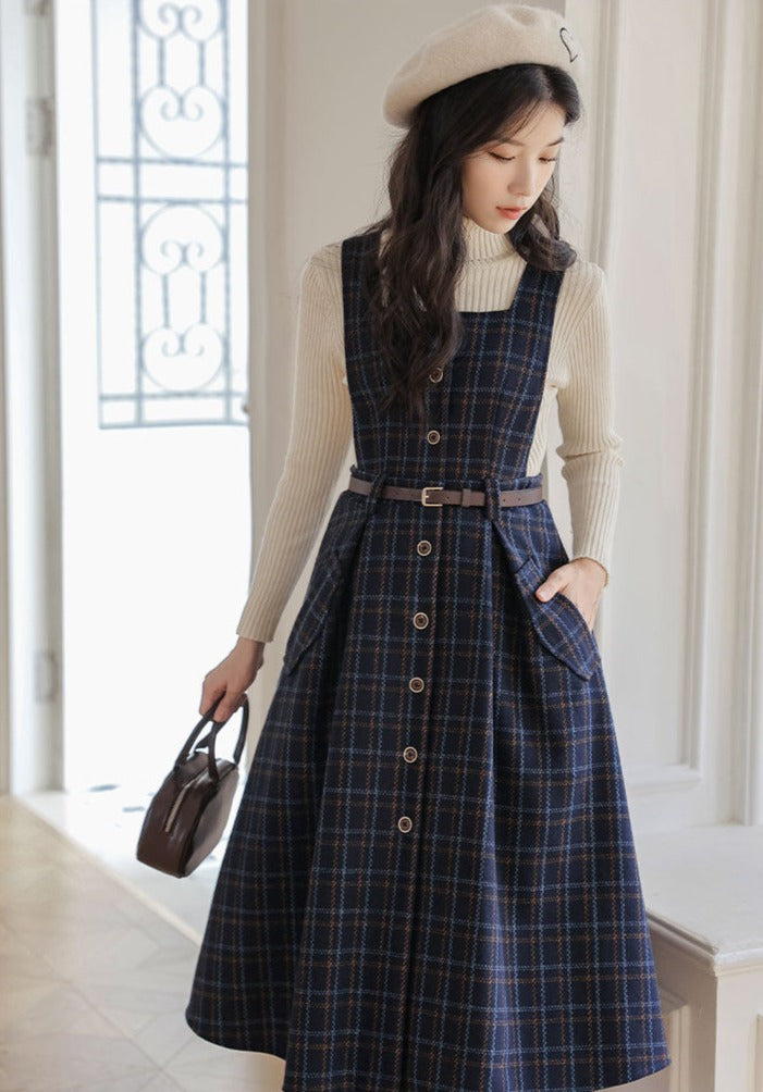 Dark Academia Plaid Wool Pinafore Dress Dark Cottagecore fashion