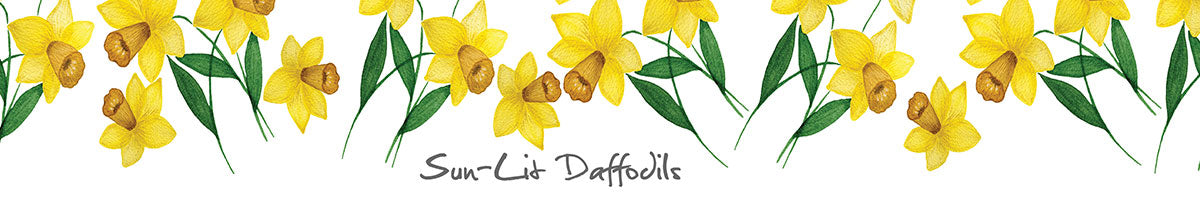 Sun Lit Daffodils flowers and leaves candle label.